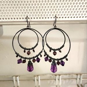 Purple and Black Drop Earrings